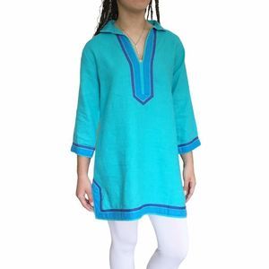 GURU NEW YORK TURQUOISE 100% LINEN TUNIC TOP SZ L